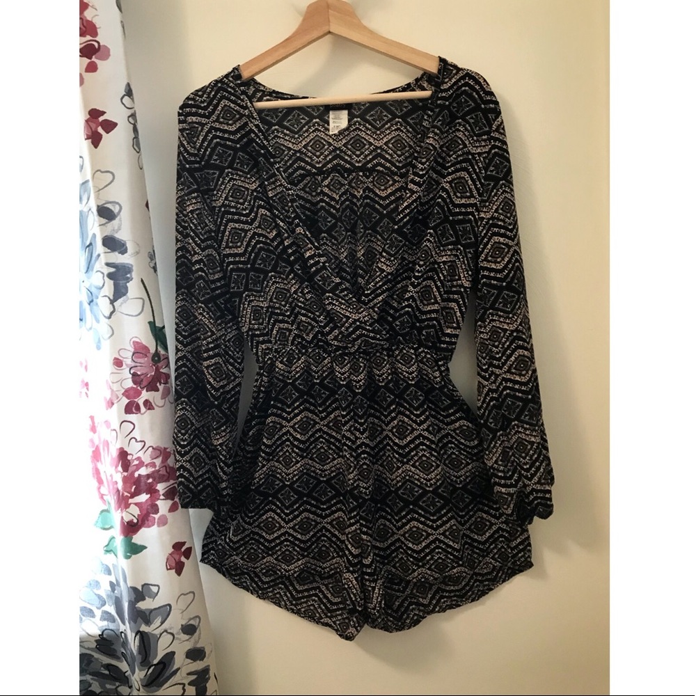 Draped V Neck, Long Sleeved Romper